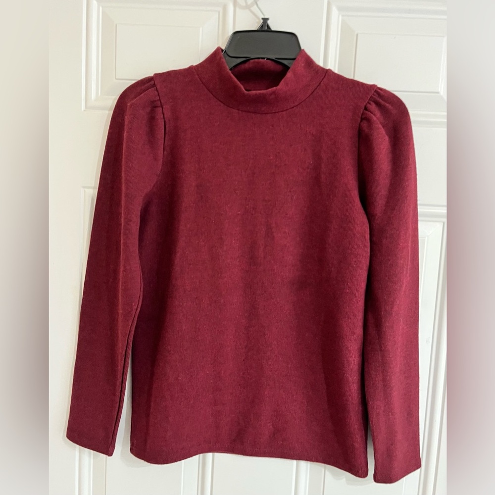 NWT Madewell Knit Top ‎ (Re)sourced Plush Mock Neck Puff Sleeve Red Women’s XS